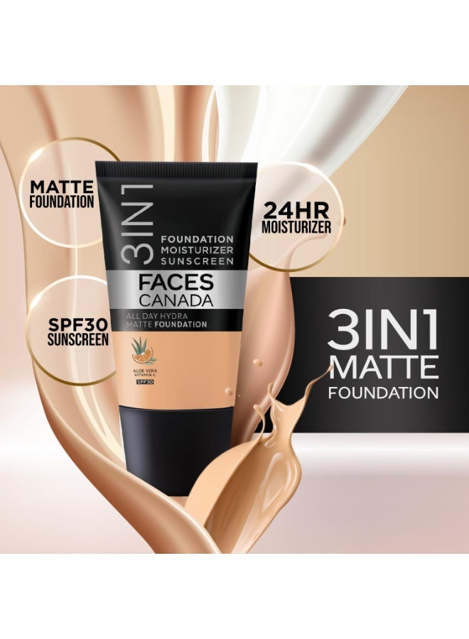 Facescanada FACES CANADA All Day Glam Combo - Strobe Cream - Rose Gold (18 ml) + Weightless Stay Matte Compact Powder - Beige 03 (9 gm) - Hydra Matte Foundation - Rose Ivory 011 (18 ml) | Illuminating & Glowing Makeup Base | 10HR Long Wear - Image 3